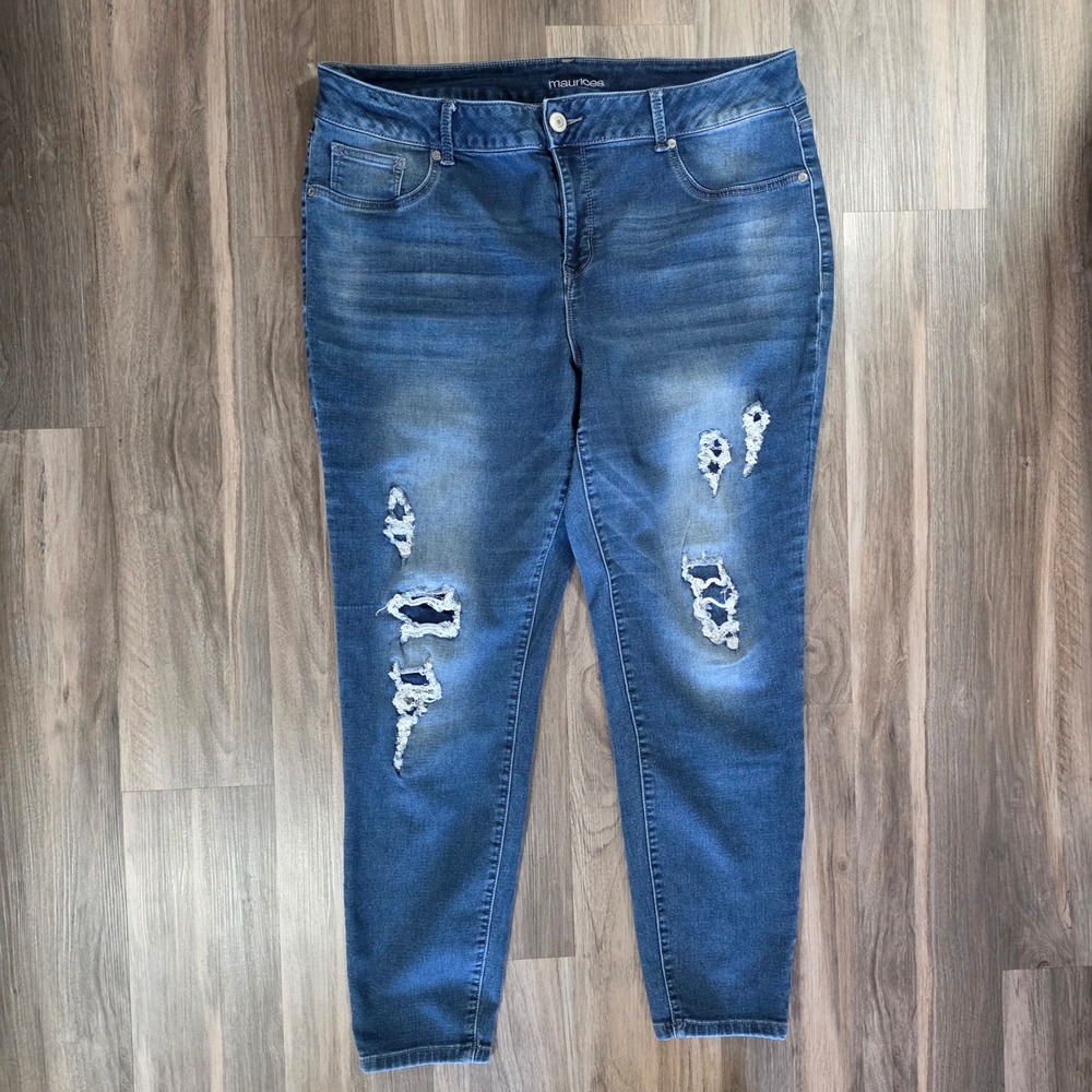 Maurices Distressed Skinny Jeans‎ Womens 20W Regular Medium Wash Ripped Denim